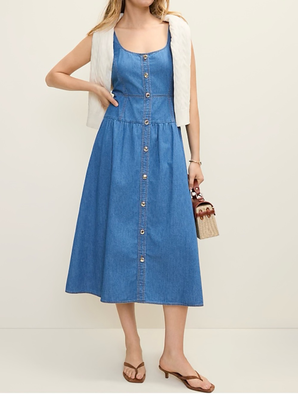 🌷 Ann Taylor Weekend Chambray Flare Midi Dress